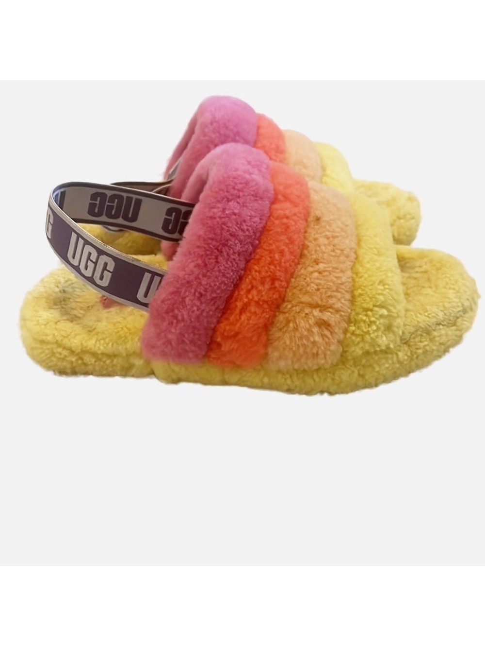 UGG Fluff Yeah Slide in Yellow Rainbow Fluff Yeah slipper slides Size 10 #F161